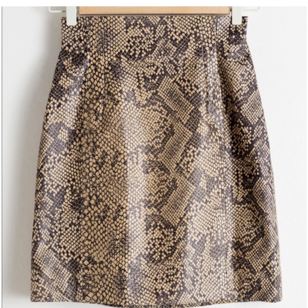 & Other Stories Tan Snakeskin Leather Mini Skirt Size 6 Rare